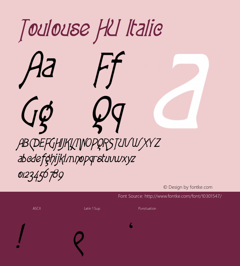 Toulouse HU Italic 1.000 Font Sample