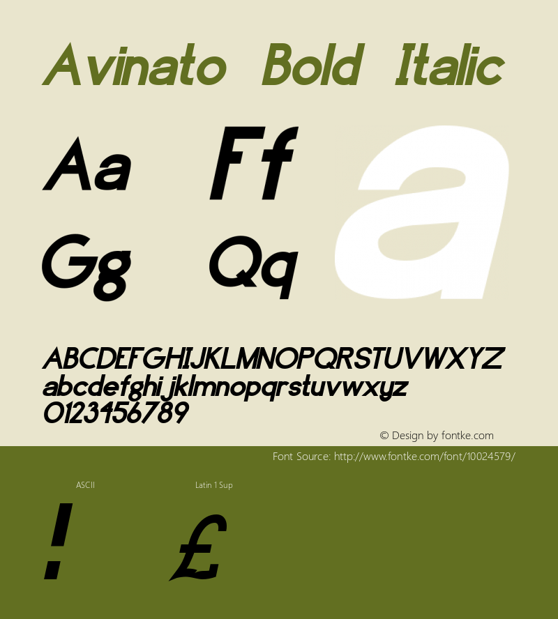 Avinato Bold Italic Unknown Font Sample