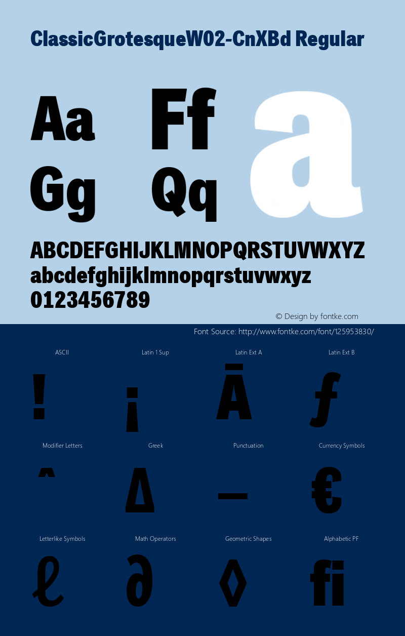 Classic Grotesque W02 Cn XBd Version 1.00 Font Sample