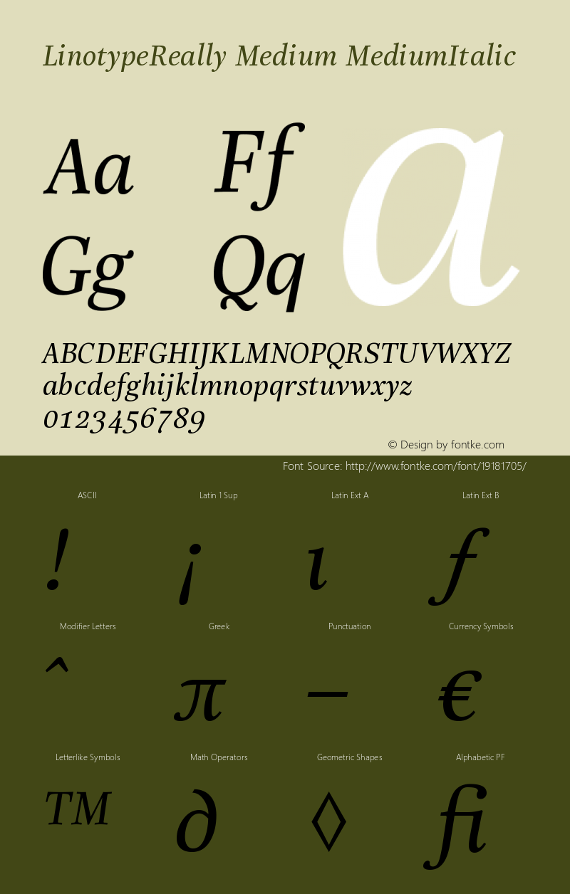 Linotype Really Medium Italic Version 005.000 Font Sample