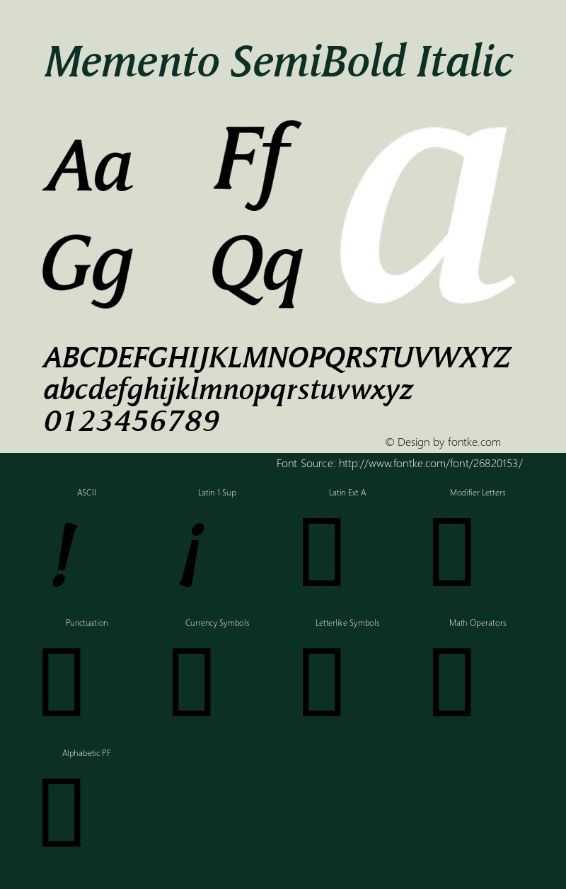 Memento SemiBold Italic Version 1.00 Font Sample