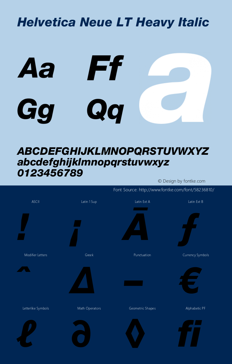 Helvetica Neue LT 86 Heavy Italic 001.000 Font Sample