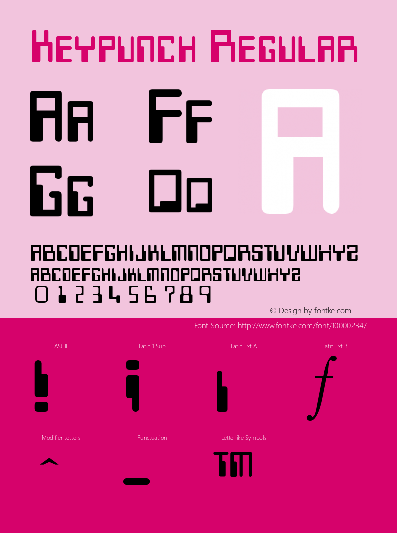 Keypunch Regular Unknown Font Sample