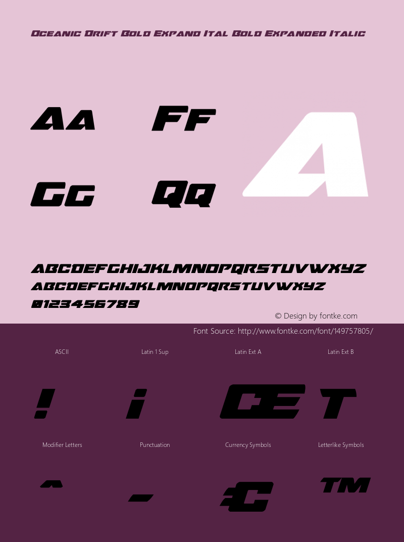 Oceanic Drift Bold Expand Ital Version 1.0; 2013; initial release Font Sample