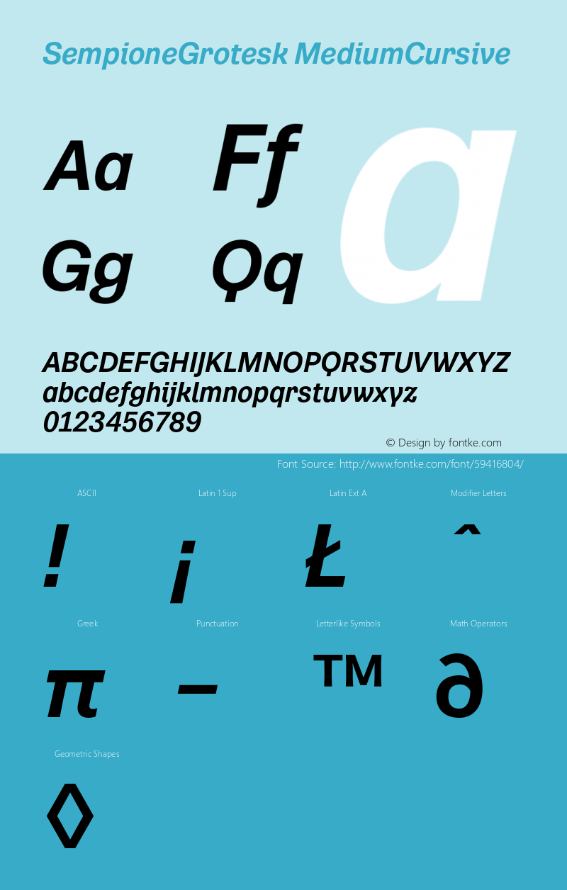 SempioneGrotesk-MediumCursive Version 1.001 Font Sample