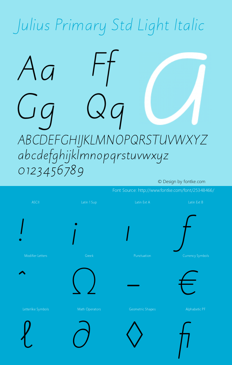 JuliusPrimaryStd-LightItalic Version 1.000;PS 001.000;hotconv 1.0.38 Font Sample