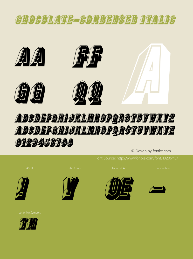 Chocolate-Condensed Italic Macromedia Fontographer 4.1 9/19/96 Font Sample