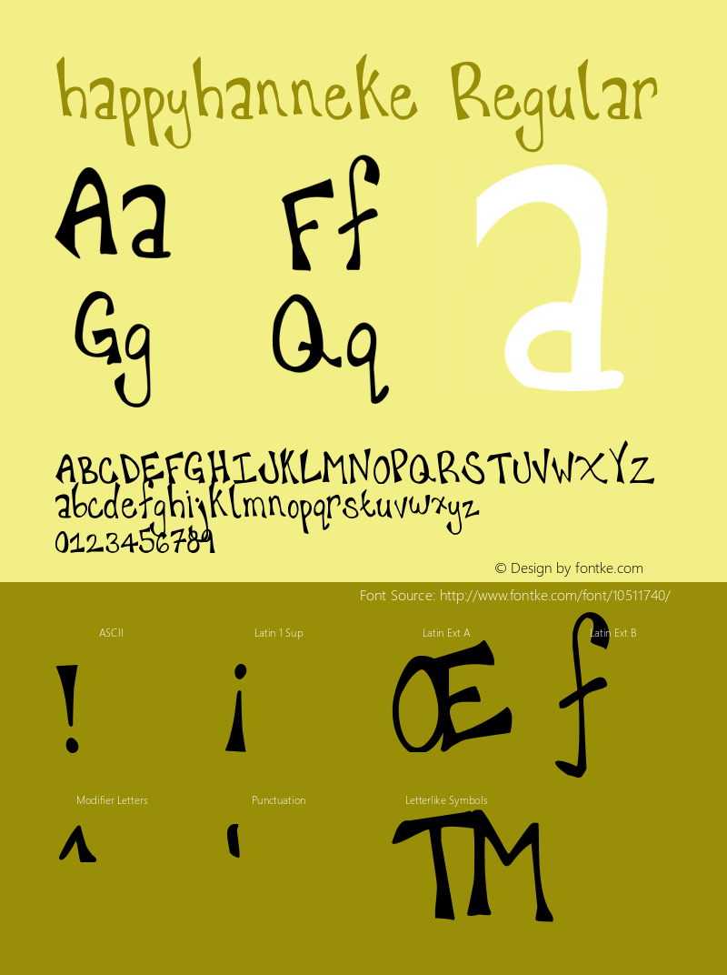 happyhanneke Regular Version 1.001 Font Sample