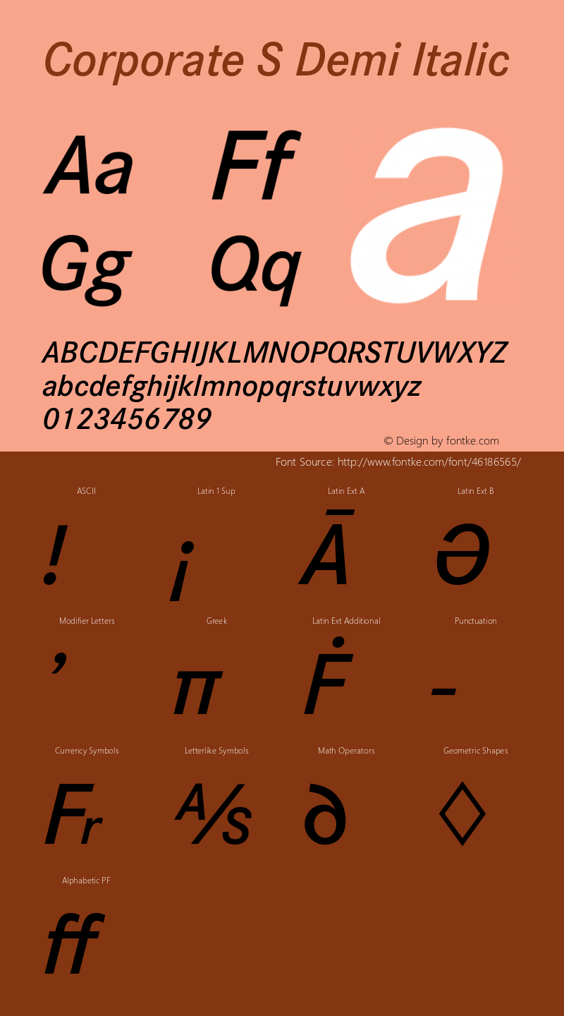 Corporate S Demi Italic Version 1.10 Font Sample