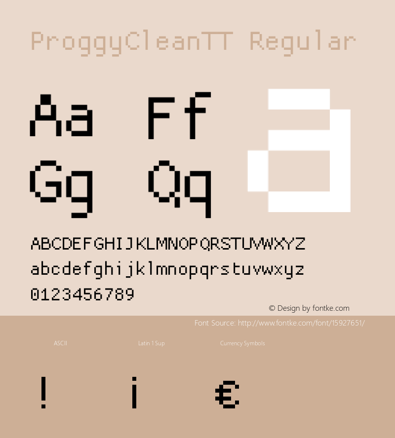 ProggyCleanTT Regular 2004/04/15 Font Sample