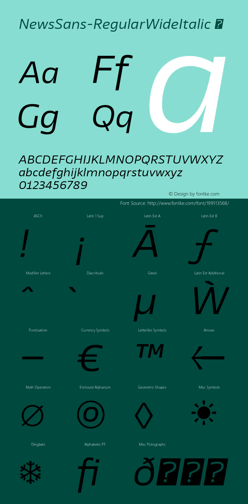 ☞NewsSans RegularWide Italic Version 1.000;com.myfonts.easy.charactertype.news-sans-wide.regular-italic.wfkit2.version.5pv1图片样张