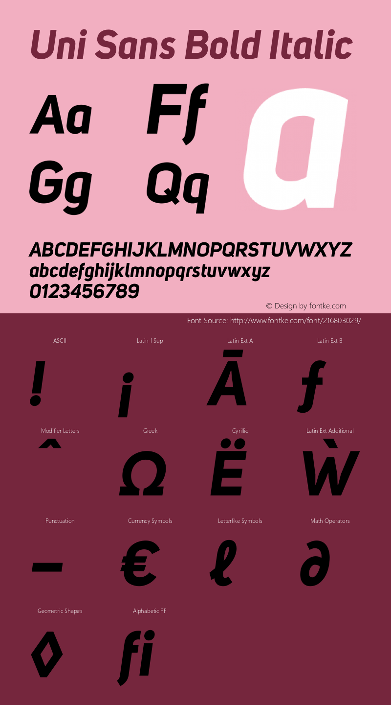 Uni Sans Bold Italic Version 001.029;com.myfonts.easy.font-fabric.uni-sans.bold-italic.wfkit2.version.4c6c图片样张