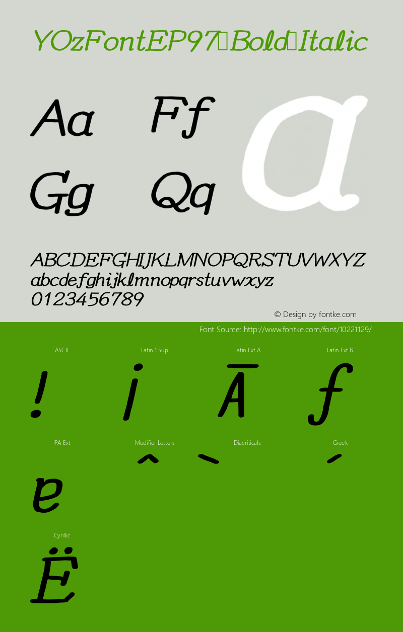 YOzFontEP97 Bold Italic Version 12.03 Font Sample