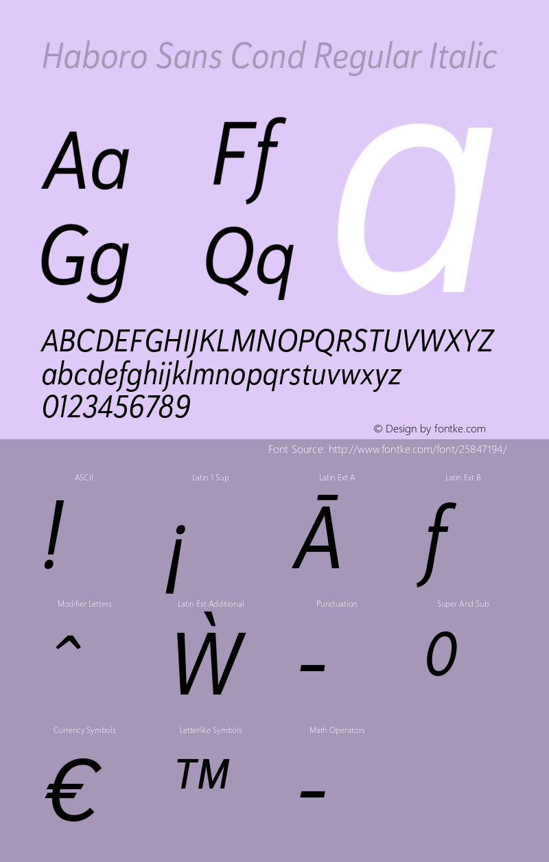 Haboro Sans Cond Regular Italic Version 1.000 Font Sample