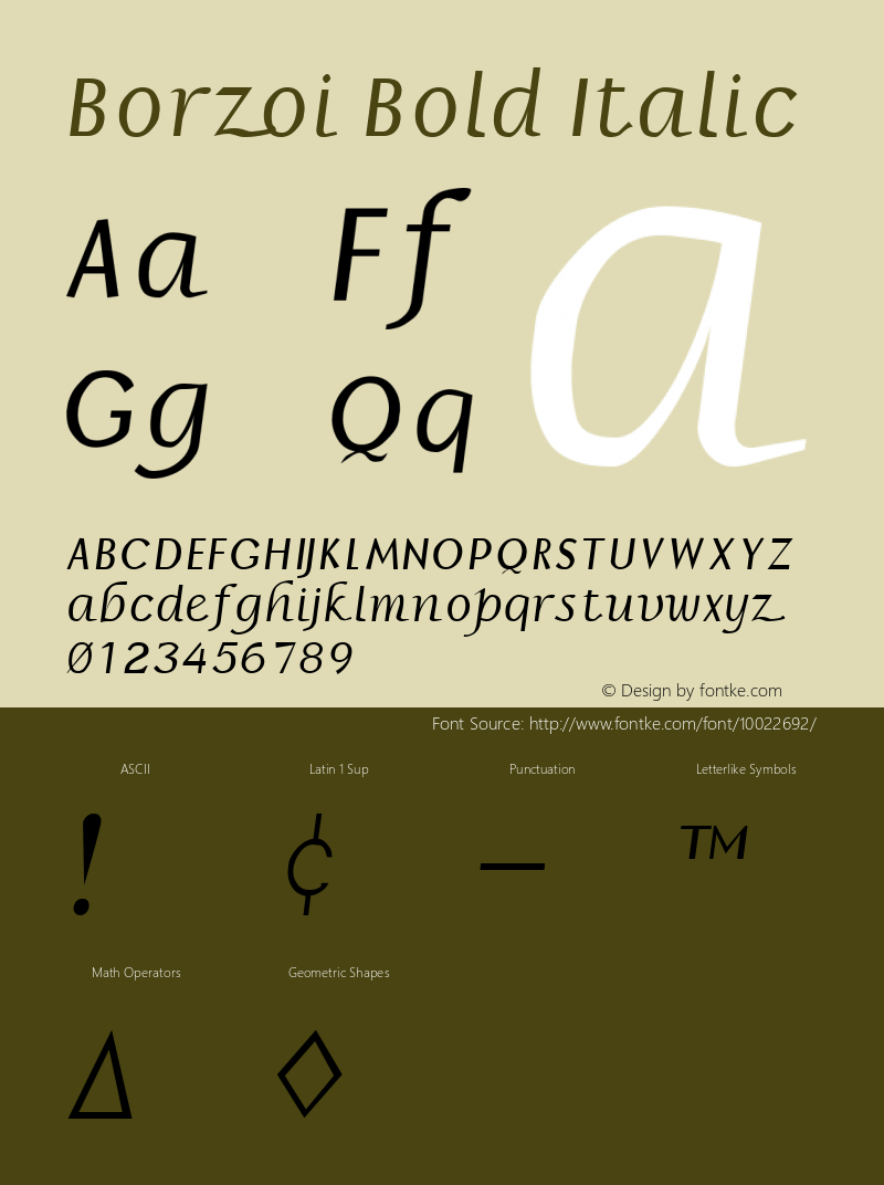 Borzoi Bold Italic Altsys Fontographer 3.5  3/16/92 Font Sample