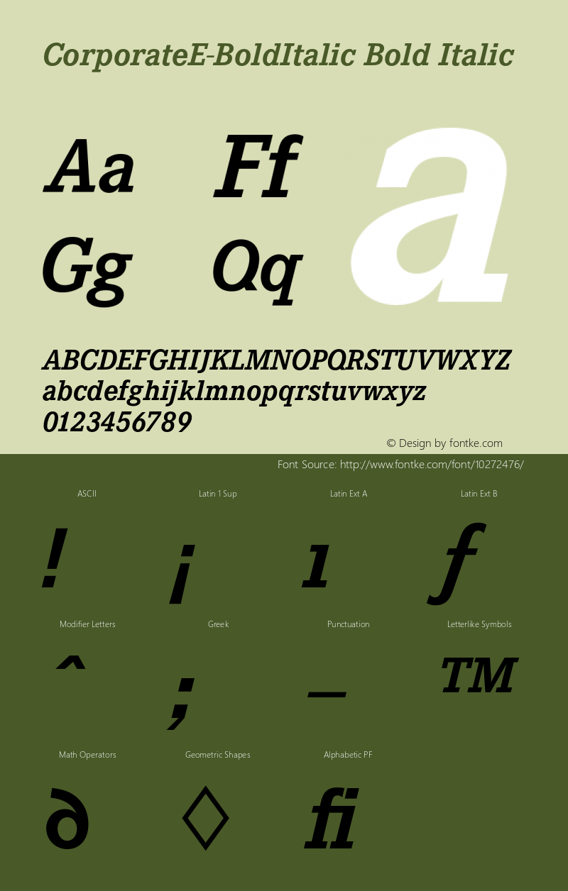 CorporateE-BoldItalic Bold Italic 001.004 Font Sample