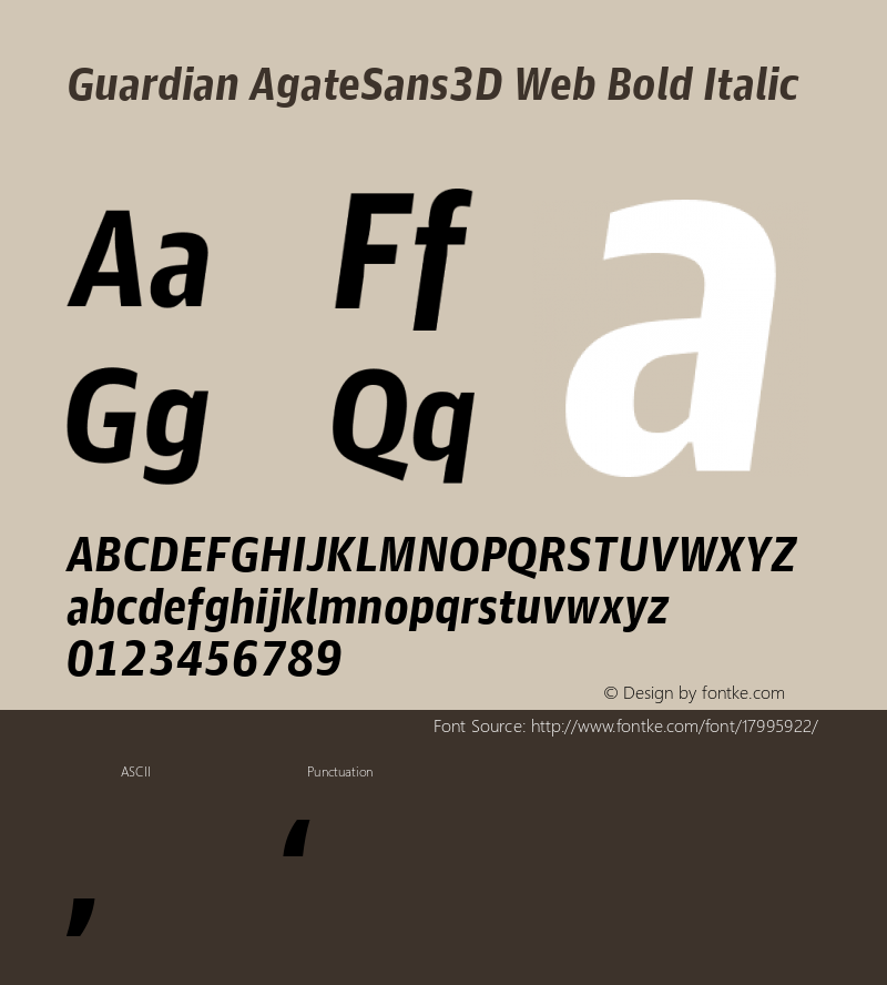 Guardian AgateSans3D Web Bold Italic Version 001.002 2011 Font Sample