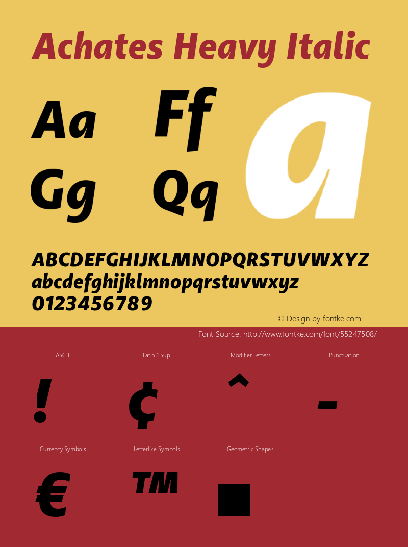 Achates Heavy Italic Version 2.056 Font Sample