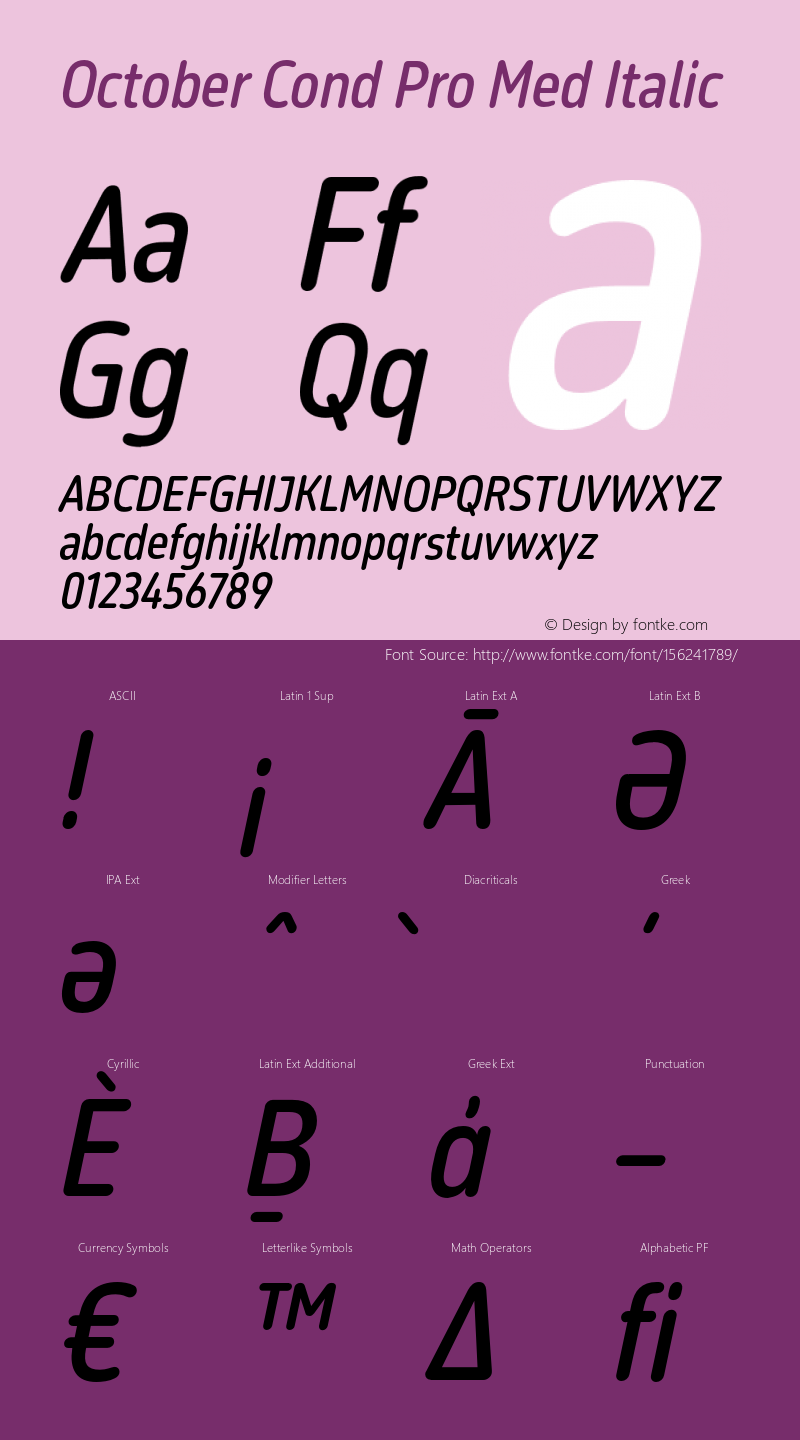 October Cond Pro-MediumItalic Version 1.0; 2016 Font Sample