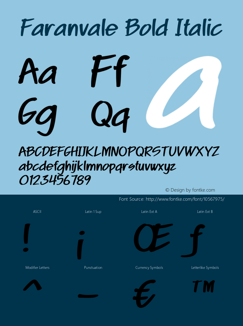 Faranvale Bold Italic Version 1.000 Font Sample