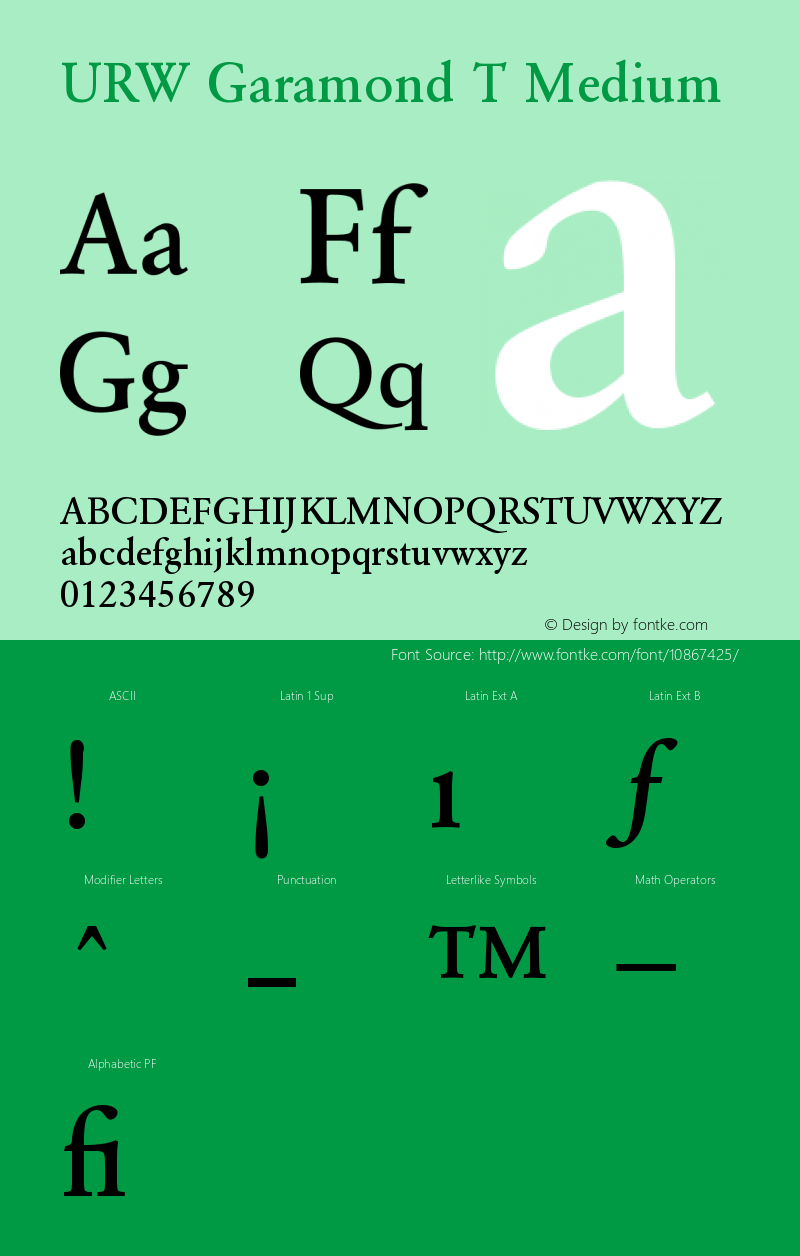 URW Garamond T Medium Version 001.005 Font Sample