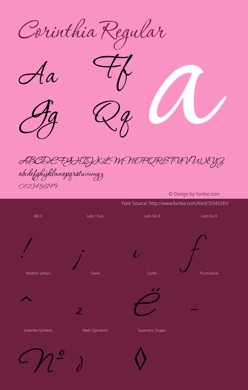 Corinthia Regular Version 1.000 2005 initial release Font Sample