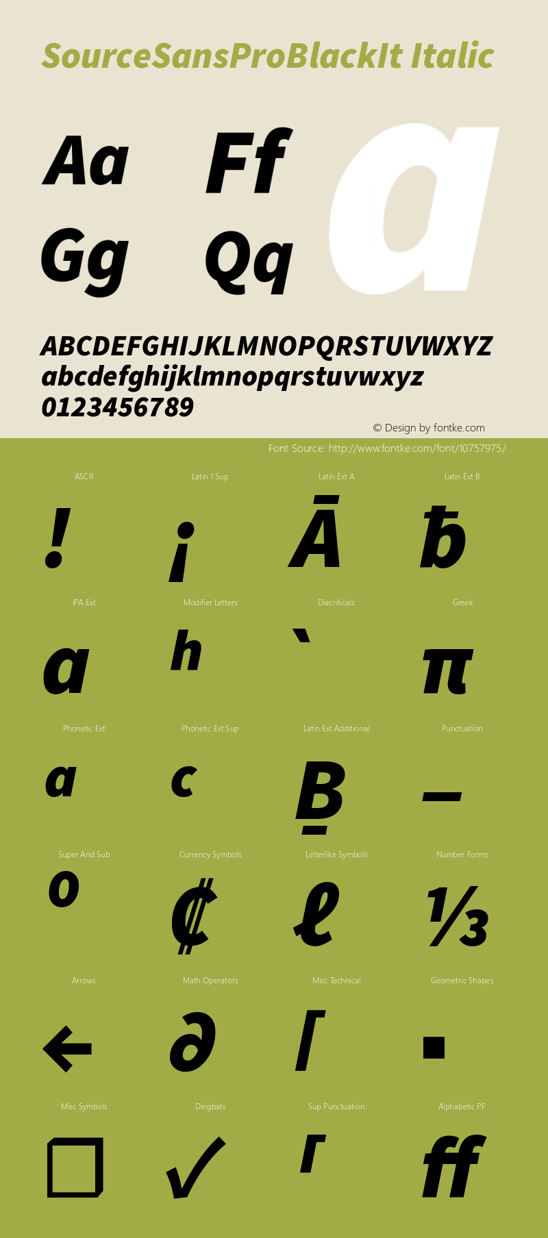 SourceSansProBlackIt Italic Version 1.038;PS 1.000;hotconv 1.0.70;makeotf.lib2.5.5900 Font Sample