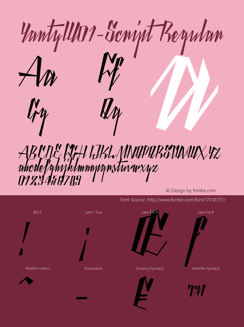 YantyW01-Script Regular Version 1.00 Font Sample