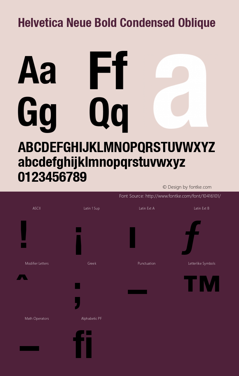 Helvetica Neue Bold Condensed Oblique Version 001.000 Font Sample