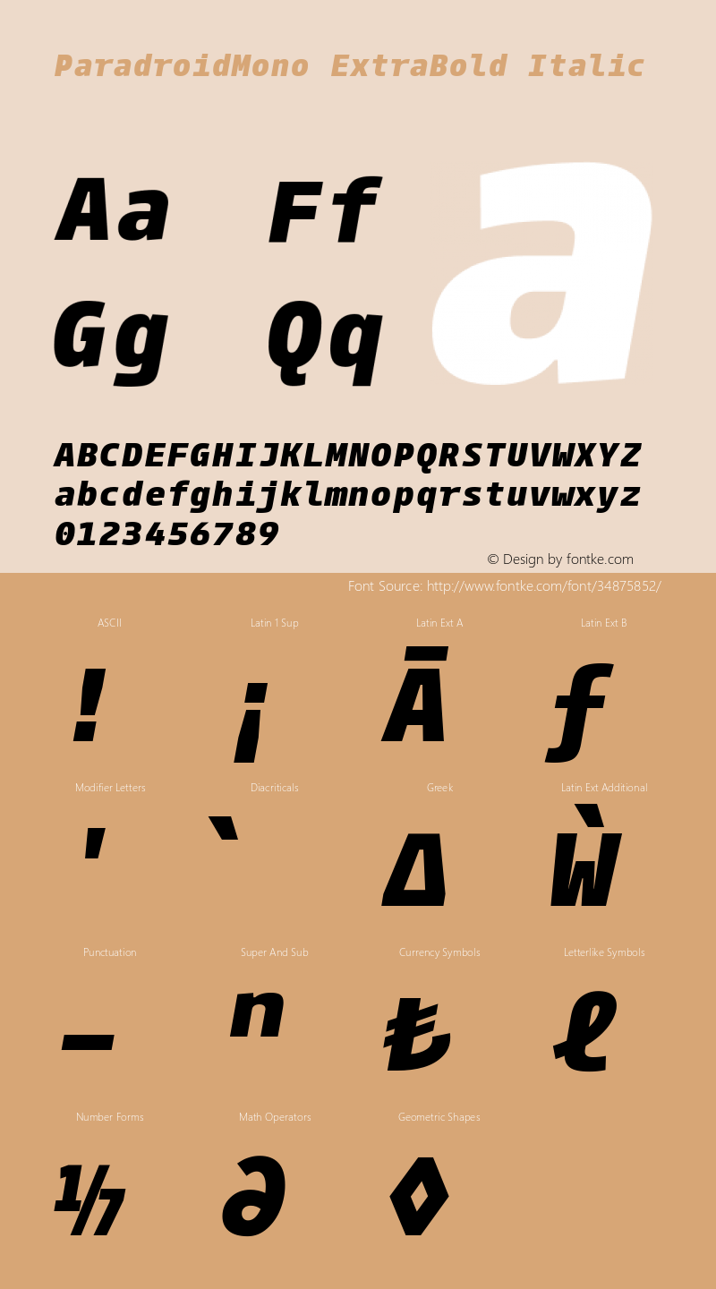 ParadroidMono ExtraBold Italic Version 001.000 Jan 2018 Font Sample