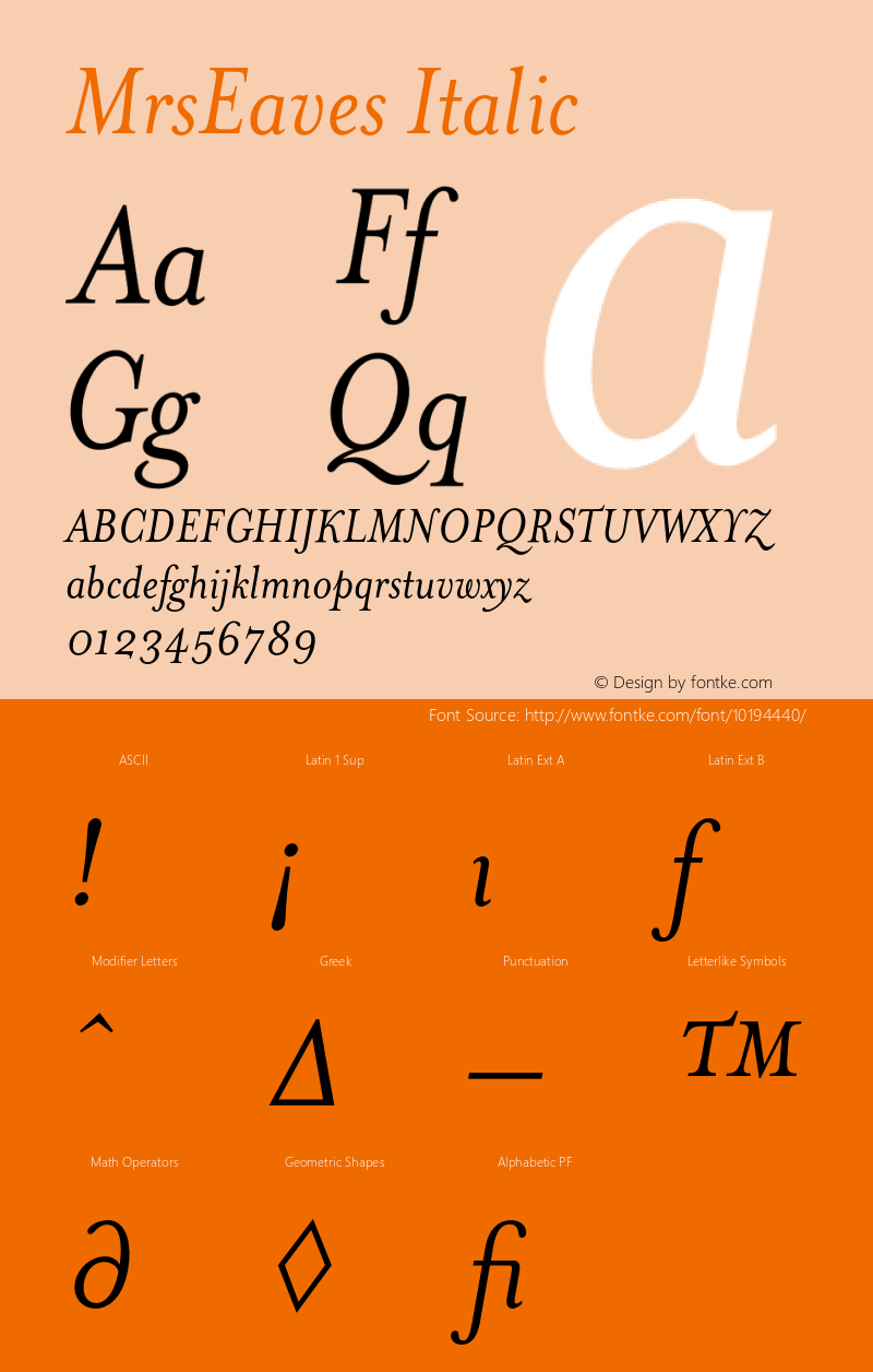 MrsEaves Italic 001.000 Font Sample