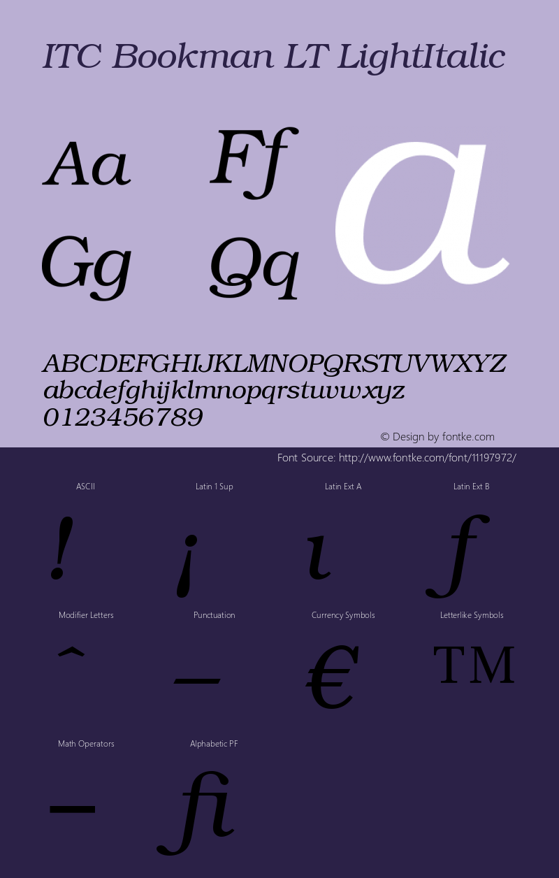 ITC Bookman LT LightItalic Version 006.000 Font Sample