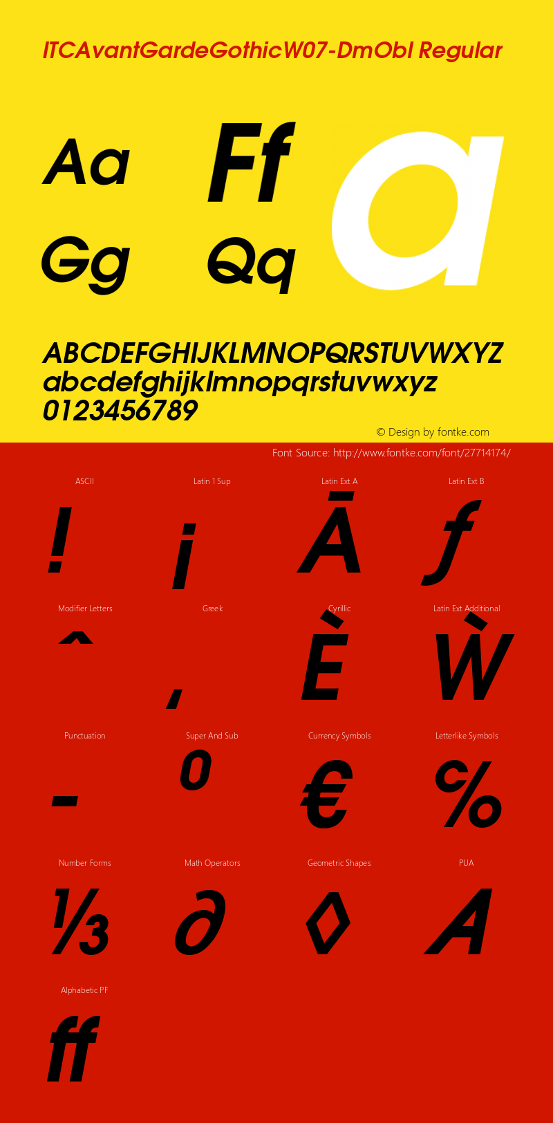 ITC Avant Garde GothicW07DmObl Version 1.00 Font Sample