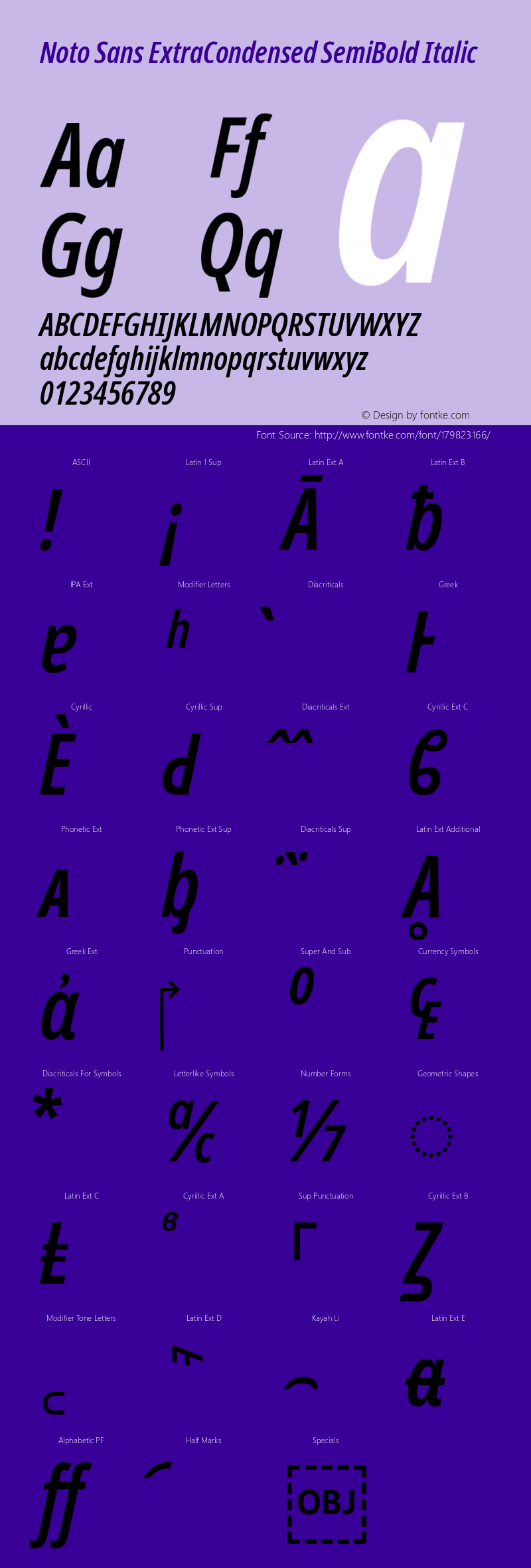 Noto Sans ExtraCondensed SemiBold Italic Version 2.003图片样张
