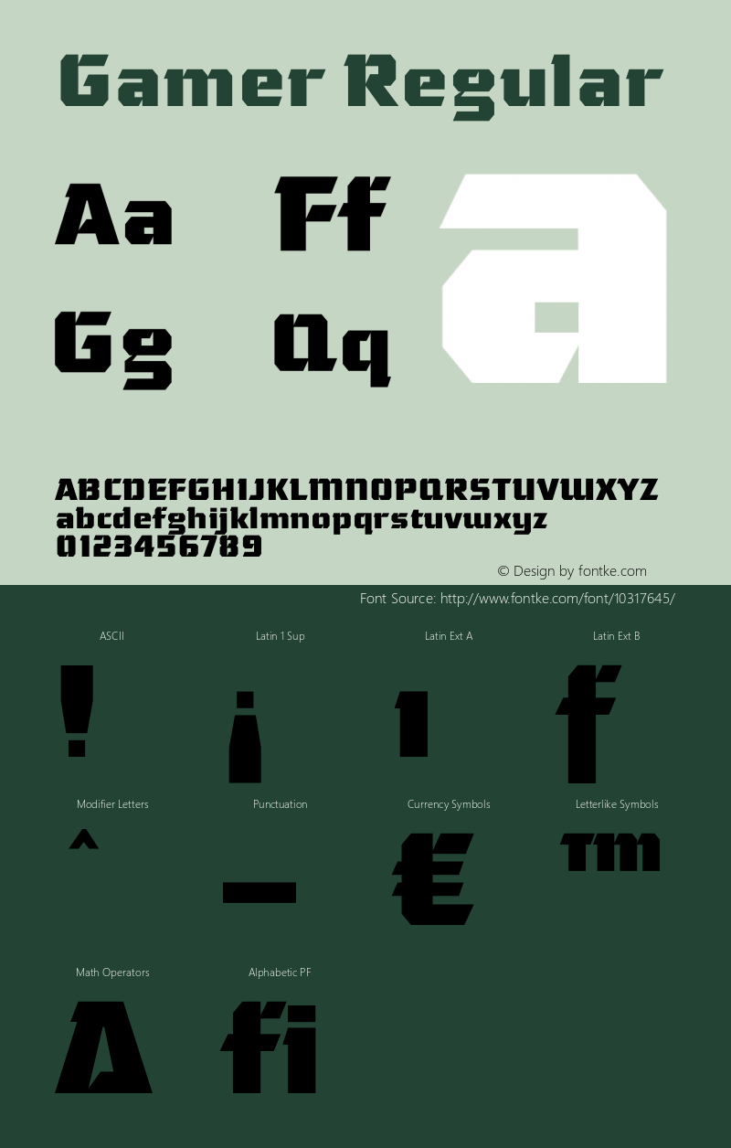 Gamer Regular Version 2.001;PS 002.000;hotconv 1.0.38 Font Sample