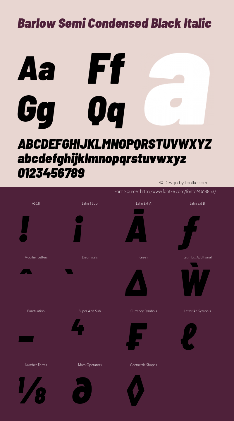 Barlow Semi Condensed Black Italic Version 1.107 Font Sample