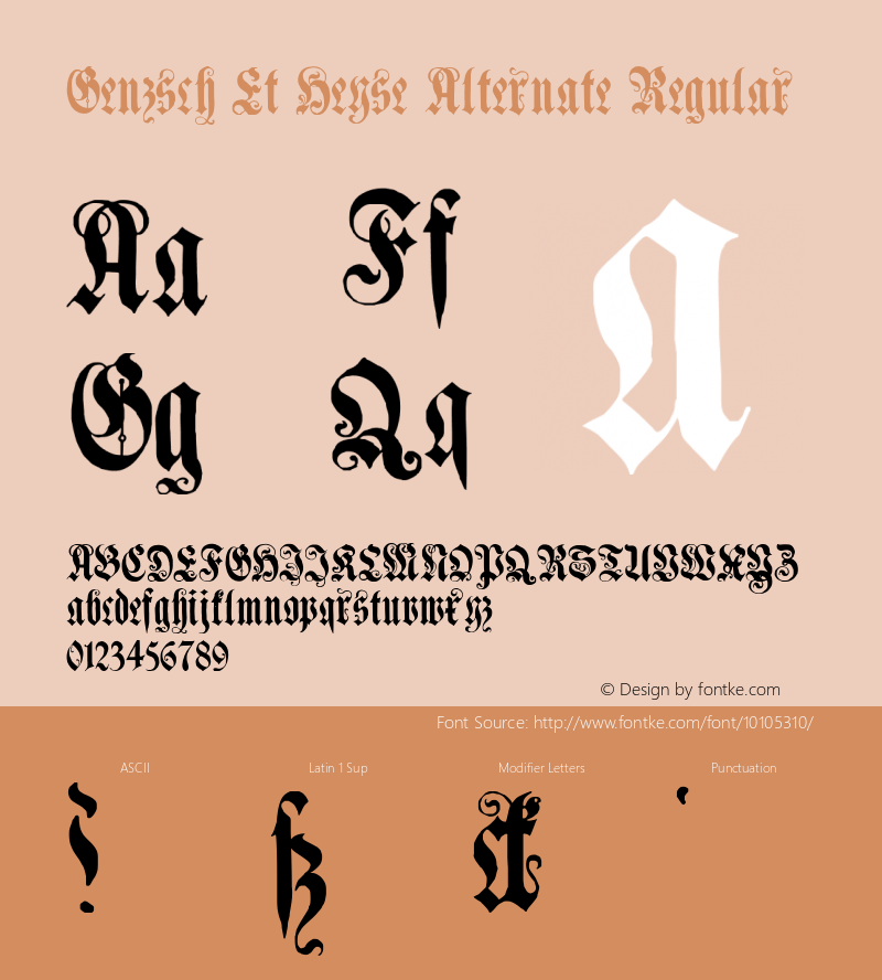 Genzsch Et Heyse Alternate Regular Version 1.0; 2002; initial release Font Sample