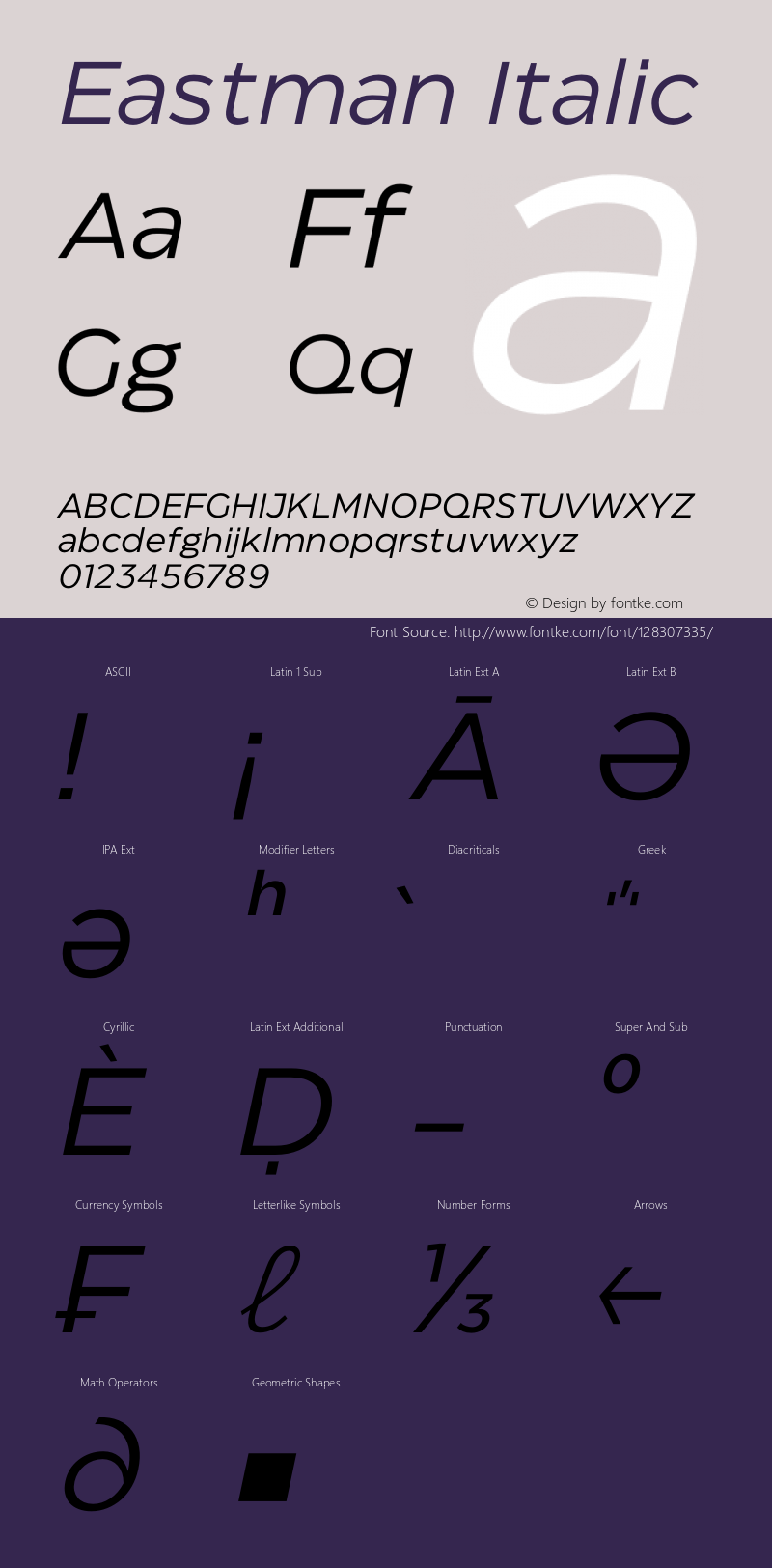 Eastman Italic Version 1.001;hotconv 1.0.109;makeotfexe 2.5.65596 Font Sample