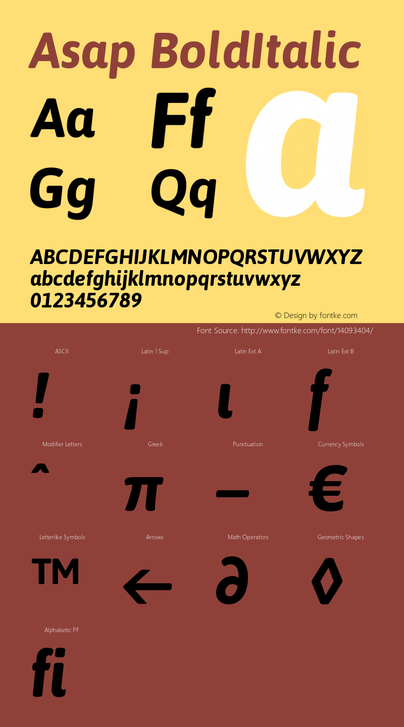 Asap BoldItalic Version 1.001 Font Sample