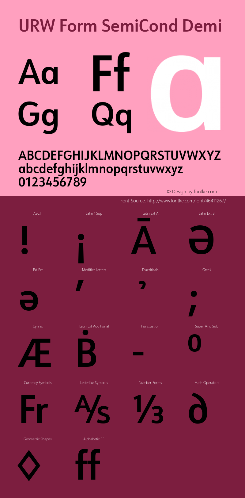 URW Form SemiCond Demi Version 1.00 Font Sample