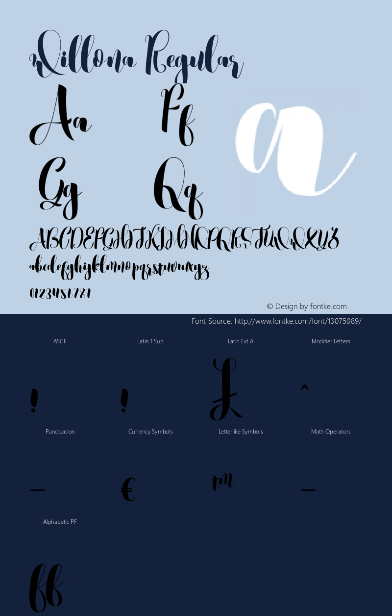 Willona Regular Unknown Font Sample