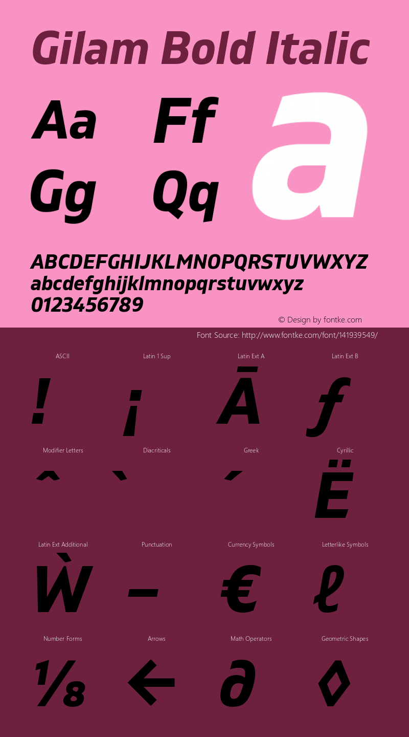 Gilam Bold Italic Version 1.000 Font Sample