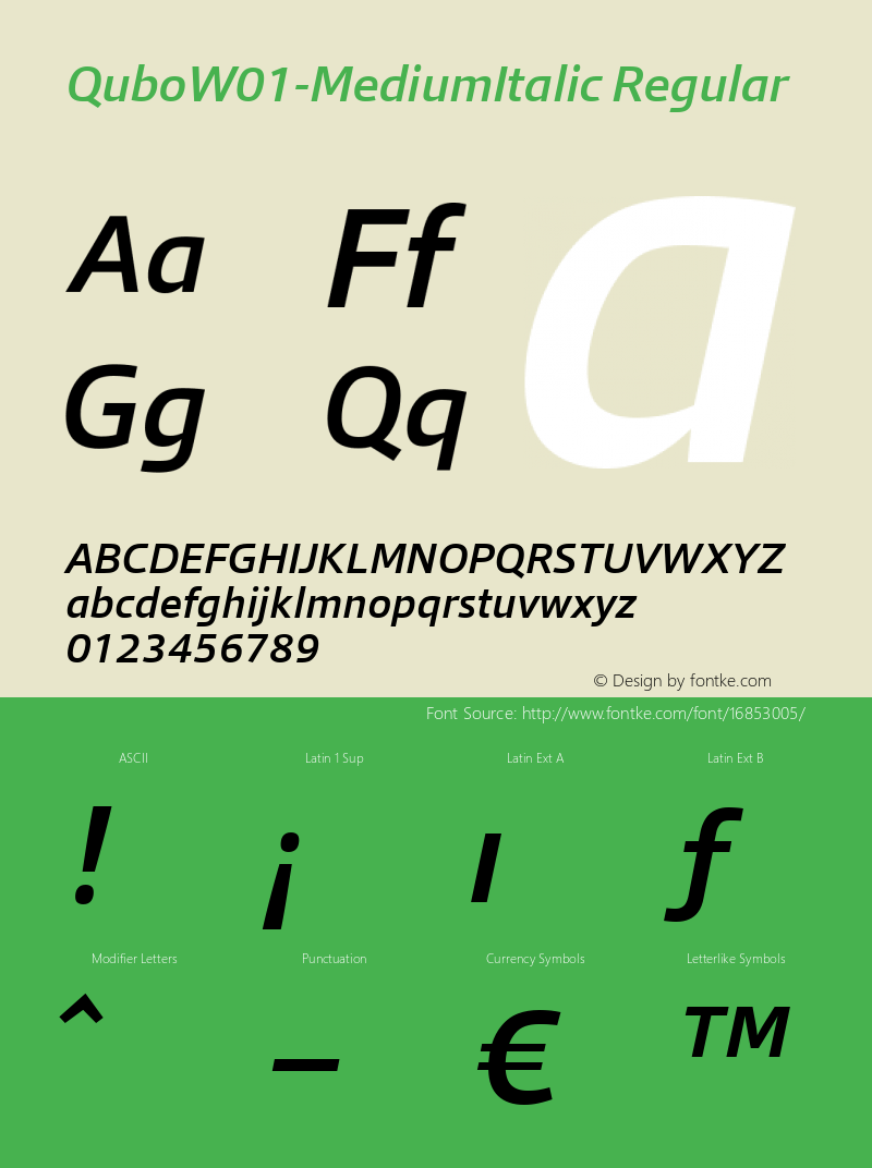 QuboW01-MediumItalic Regular Version 1.00 Font Sample