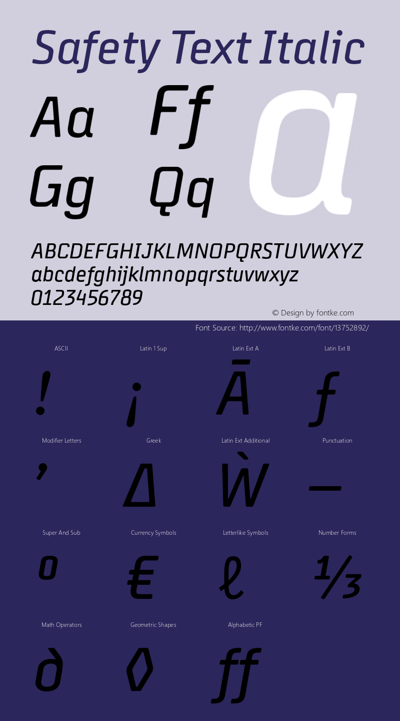 Safety Text Italic Version 1.001 Font Sample