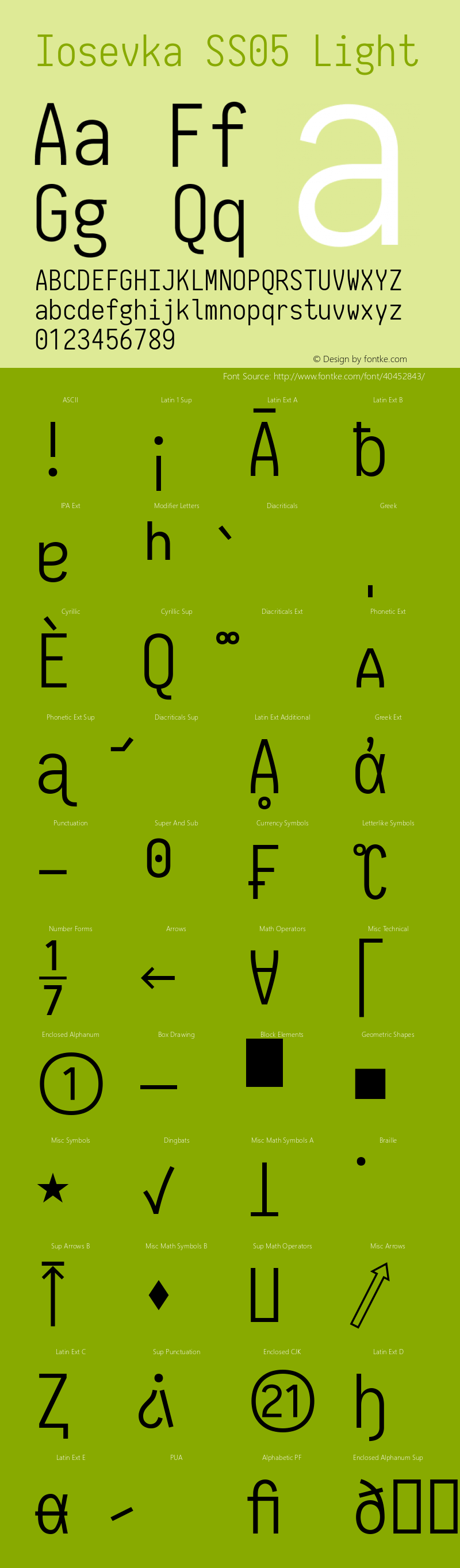 Iosevka SS05 Light 2.3.0; ttfautohint (v1.8.3) Font Sample