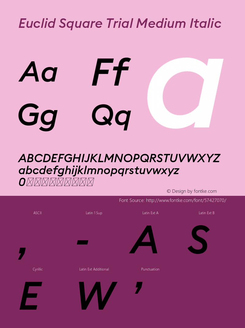 Euclid Square Trial Medium Italic Version 3.001 Font Sample