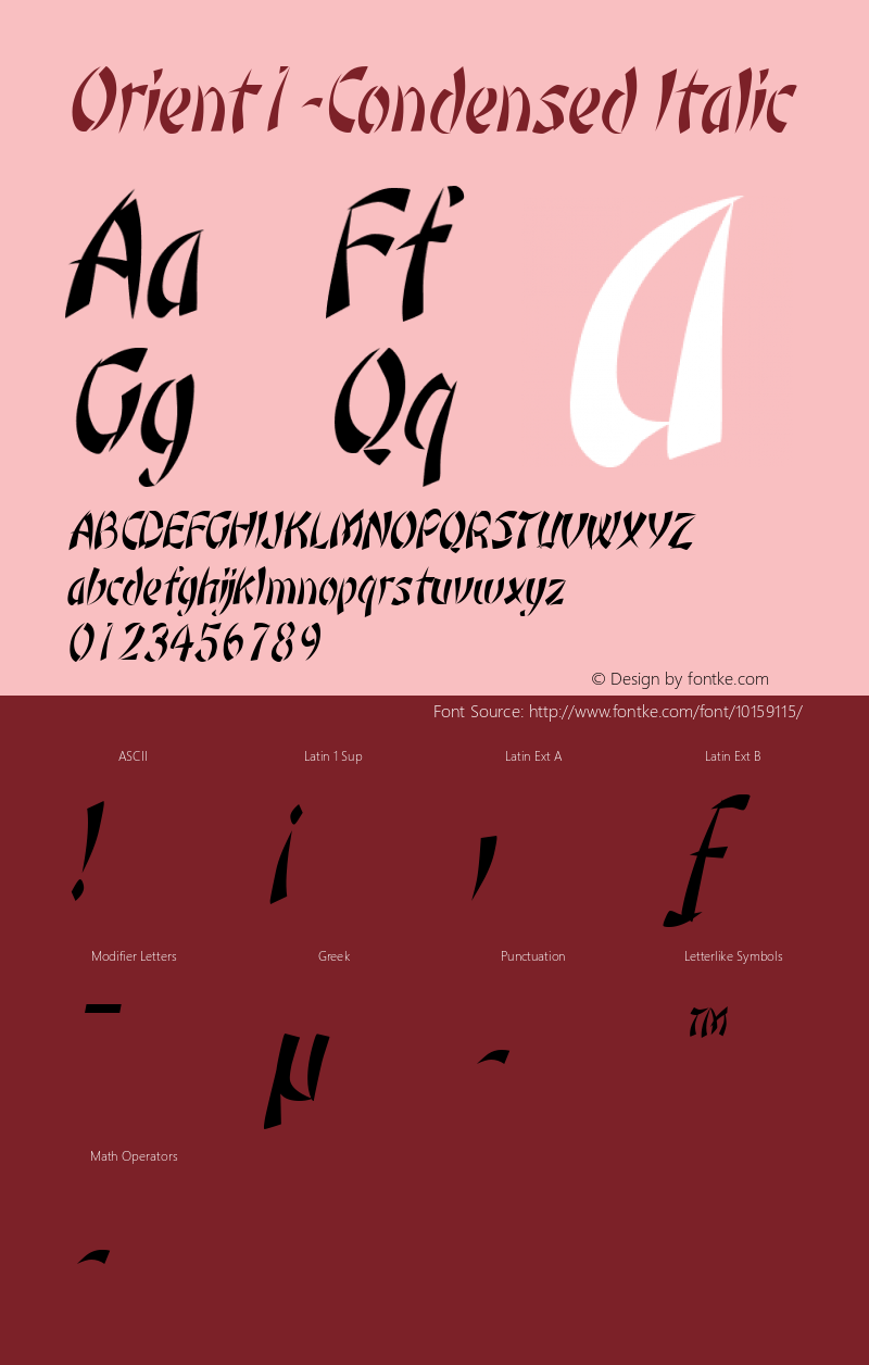 Orient1-Condensed Italic 1.0/1995: 2.0/2001 Font Sample