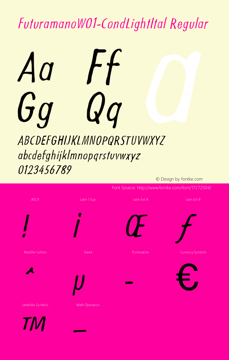 FuturamanoW01-CondLightItal Regular Version 1.00 Font Sample