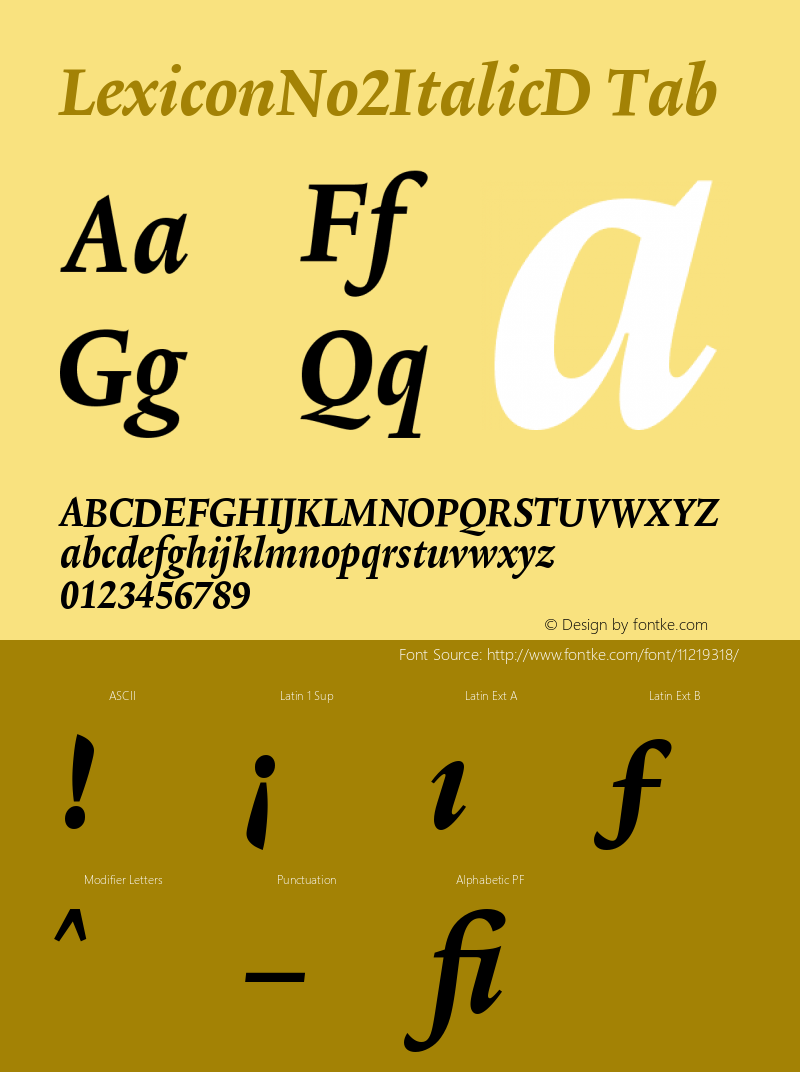 LexiconNo2ItalicD Tab Version 001.000 Font Sample