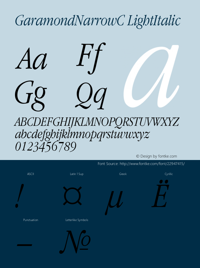 ITC Garamond Narrow Light Italic Cyrillic Version 001.000 Font Sample